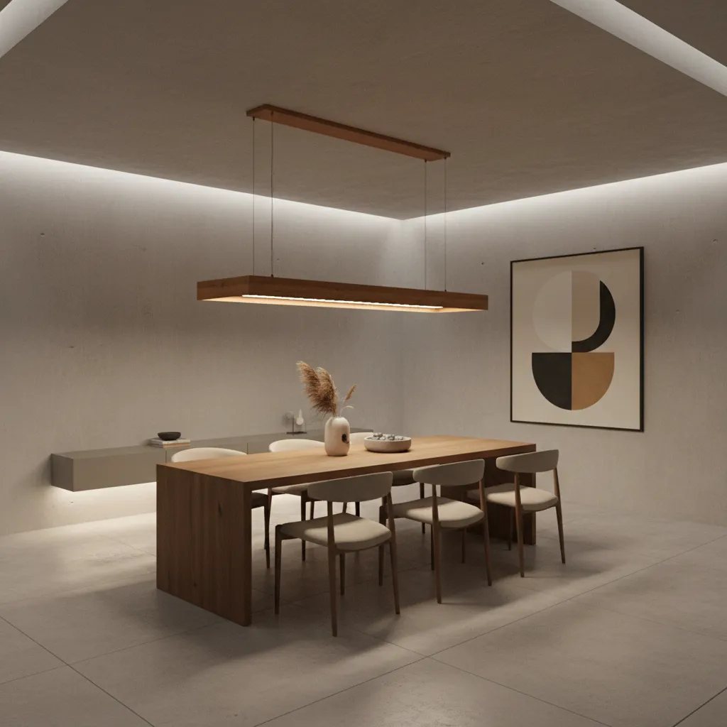 dining table illuminated evenly with wide beam lighting in low ceiling room