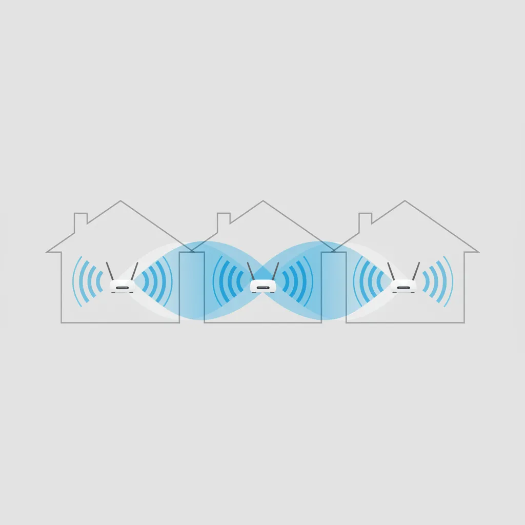 Illustration of WiFi channels and signal overlap between nearby routers