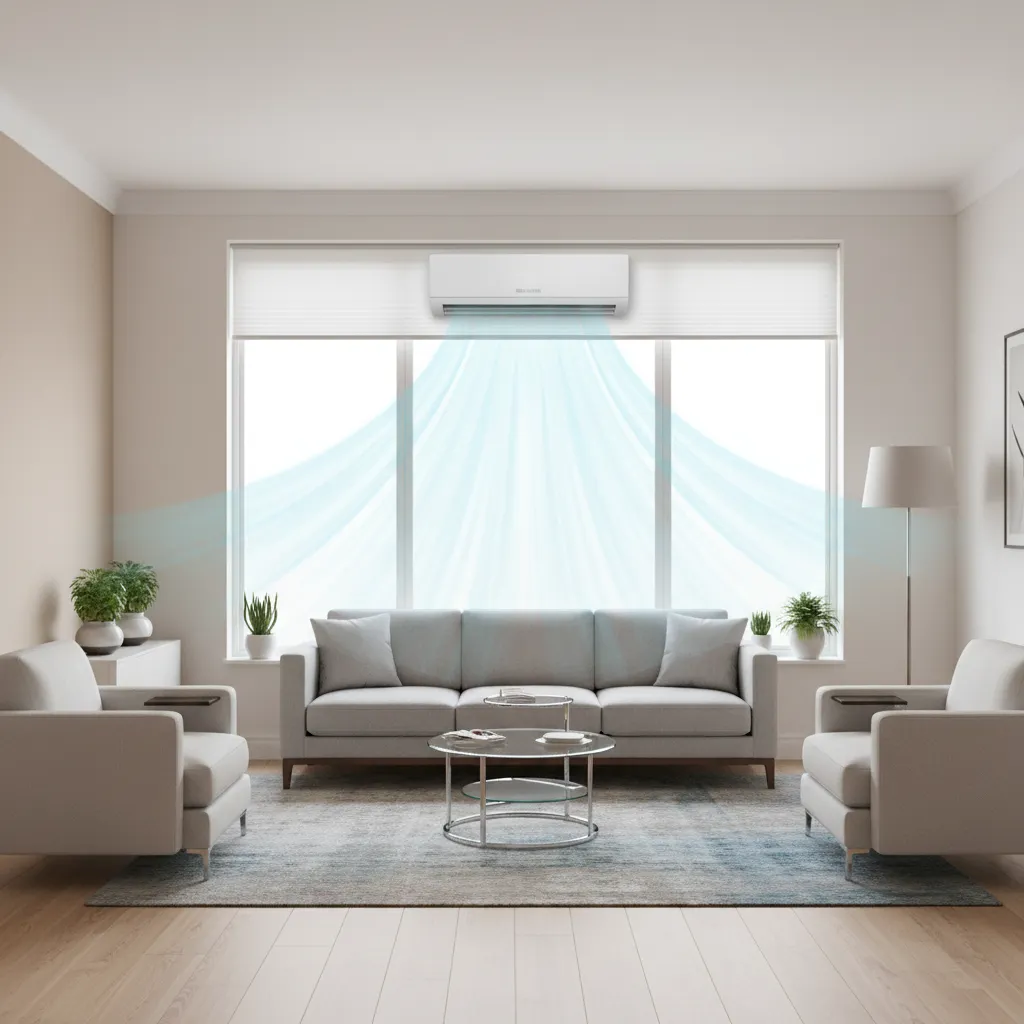 Correct placement of window air conditioner in small room for balanced cooling