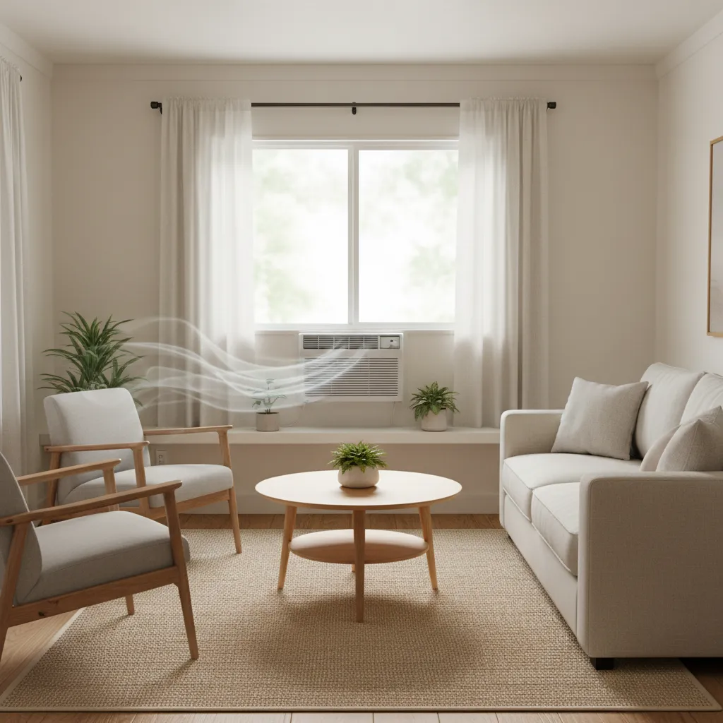 Window air conditioner installed in a mobile home living room window