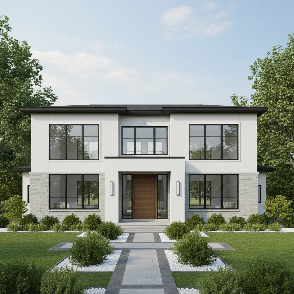 house facade showing aligned window groups creating depth and symmetry