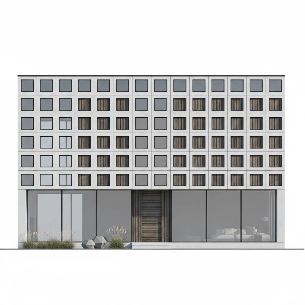 architectural facade showing aligned window grid and proper proportions