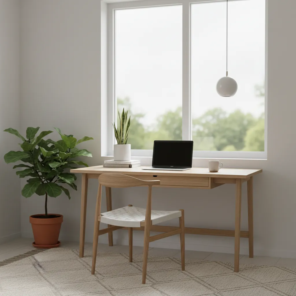 Study desk placed beside a window for natural lighting