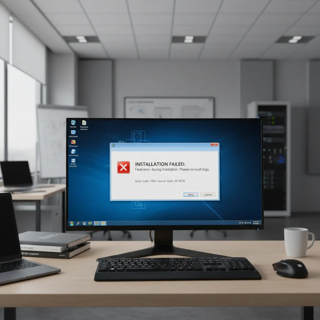 Computer monitor showing CAD installation error on Windows 7 system