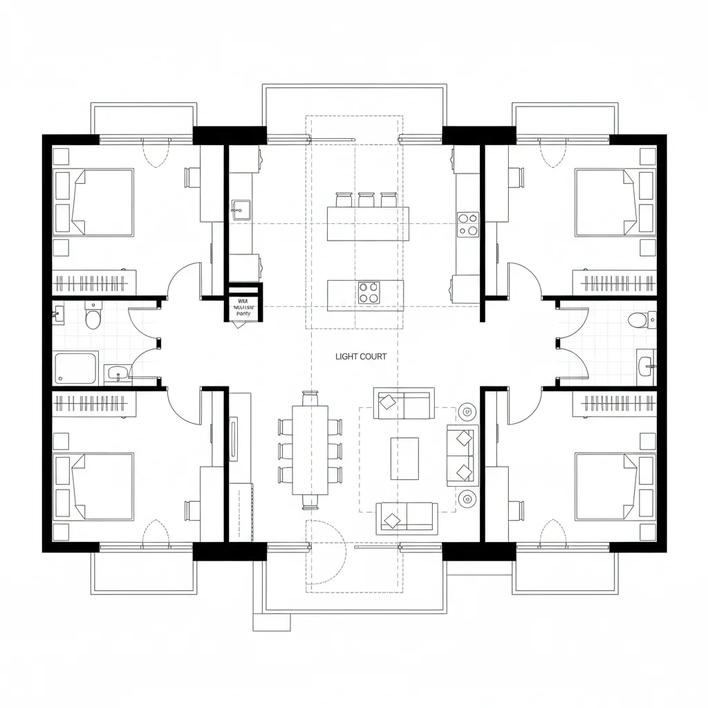 Primary–Secondary Wings with Courtyard Buffer