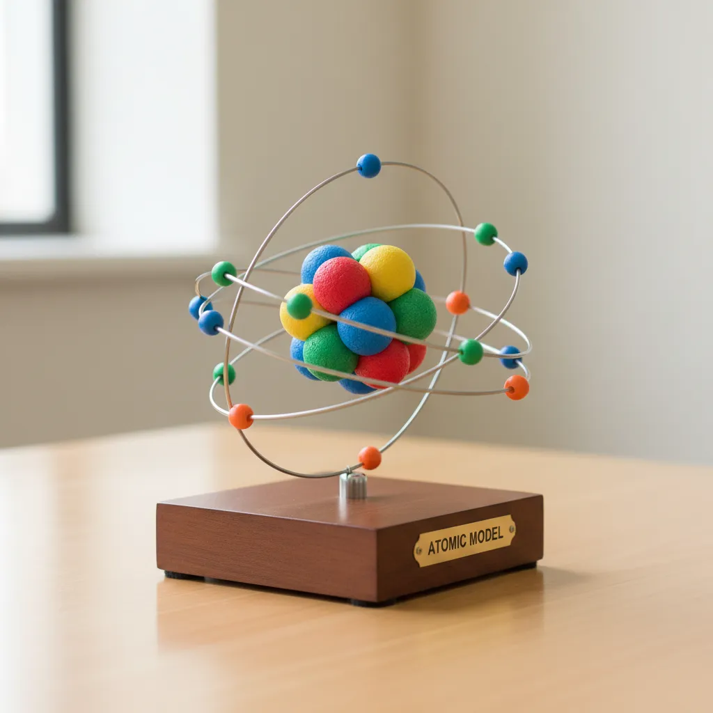 wire orbit rings attached to a nucleus in a handmade atom model