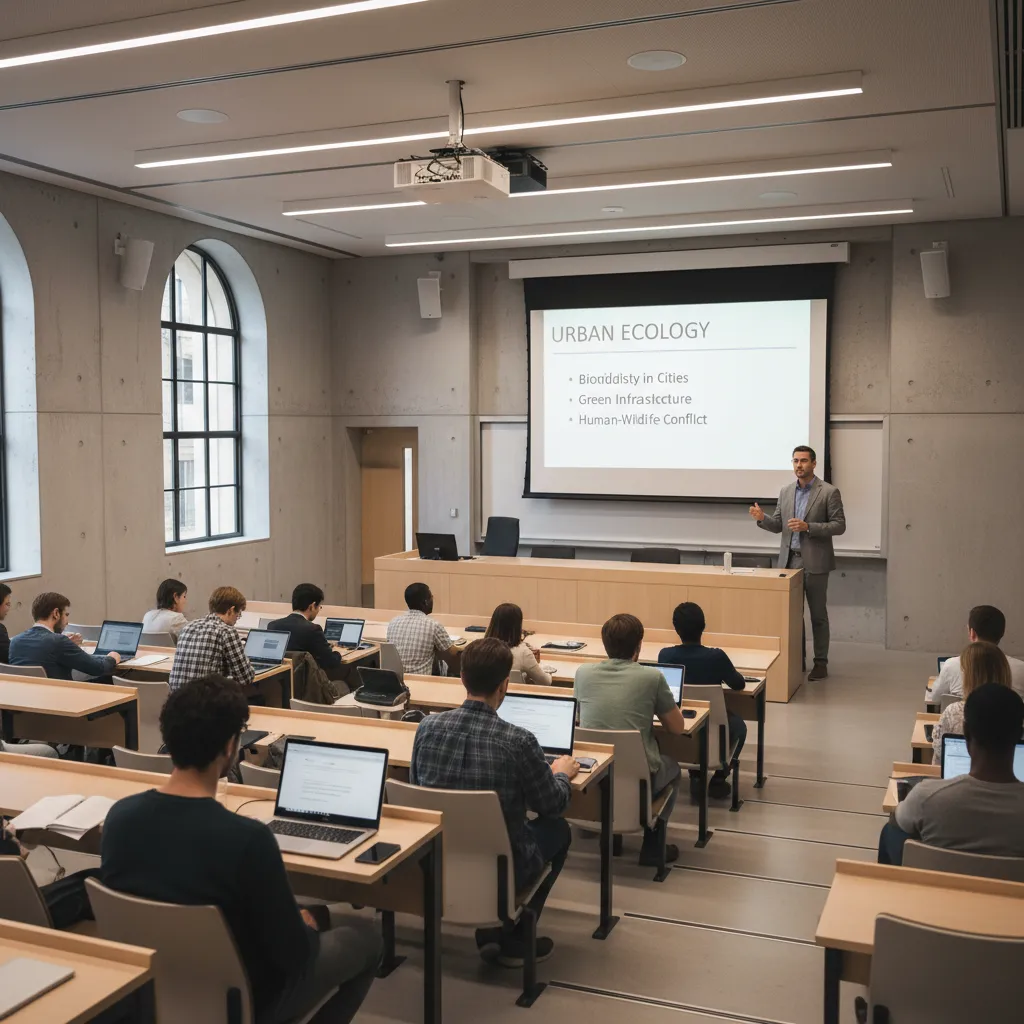 Instructor using wireless microphone during classroom presentation