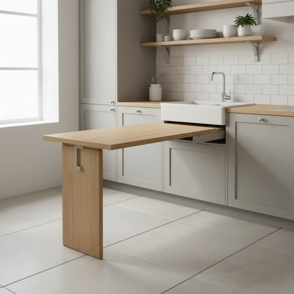 Pull out kitchen table with added support leg for stability