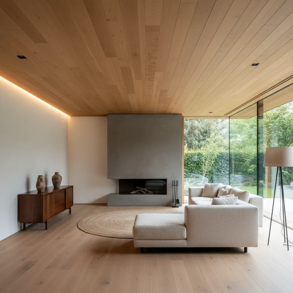 Techo de madera en interior moderno