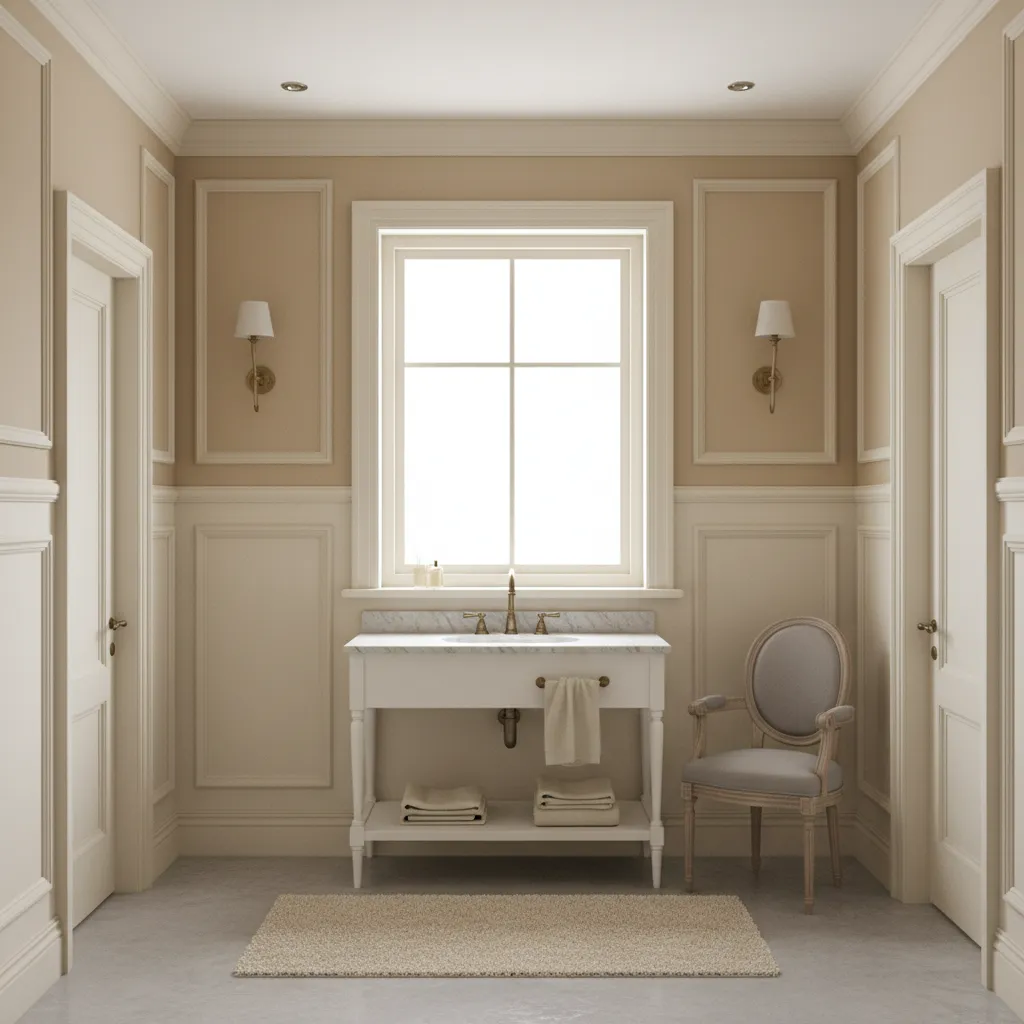 Traditional bathroom with painted wood chair rail molding