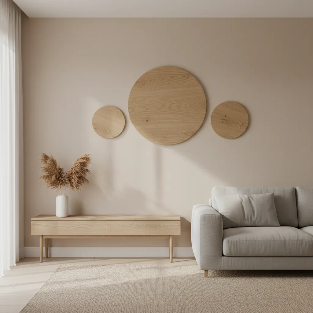 wooden circle wall decor with natural grain texture