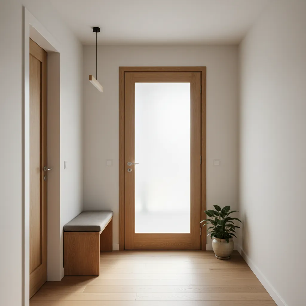 Puerta interior de madera con panel de vidrio