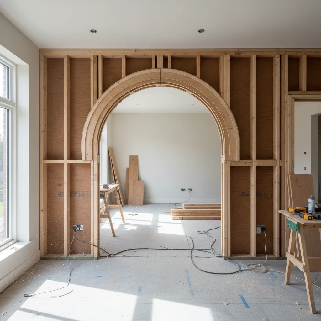 wood frame template used to construct interior arch opening