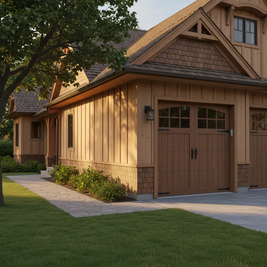 wood siding garage exterior with natural texture