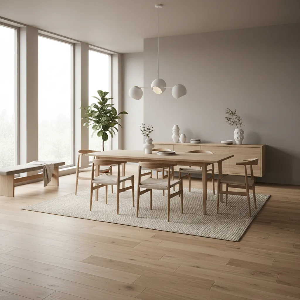 dining room with wood look porcelain tile flooring