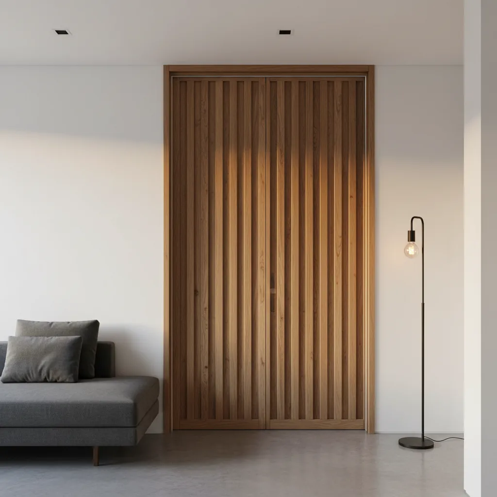 Puerta interior de madera con listones verticales