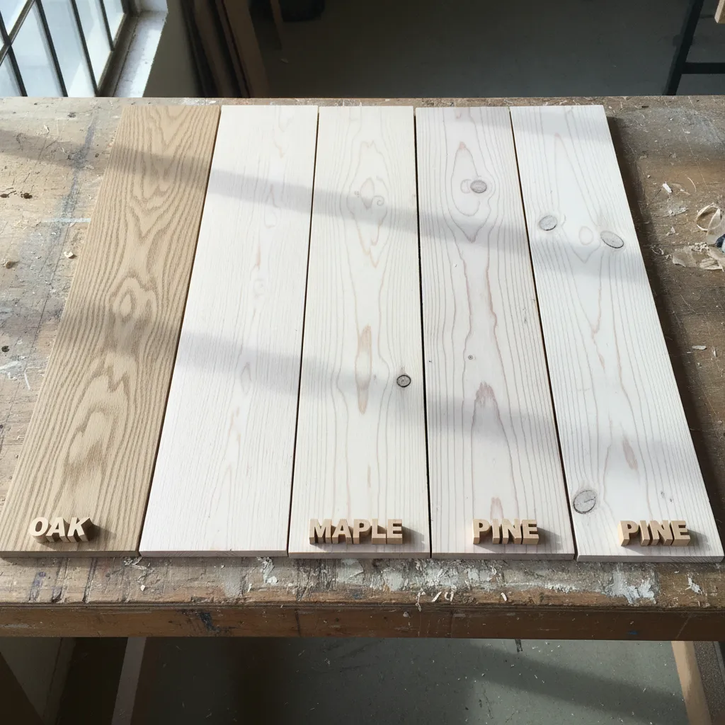 comparison of different wood species reacting to bleaching including oak maple and pine