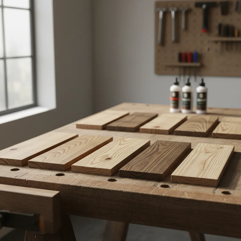 wood boards showing uneven stain absorption across grain patterns