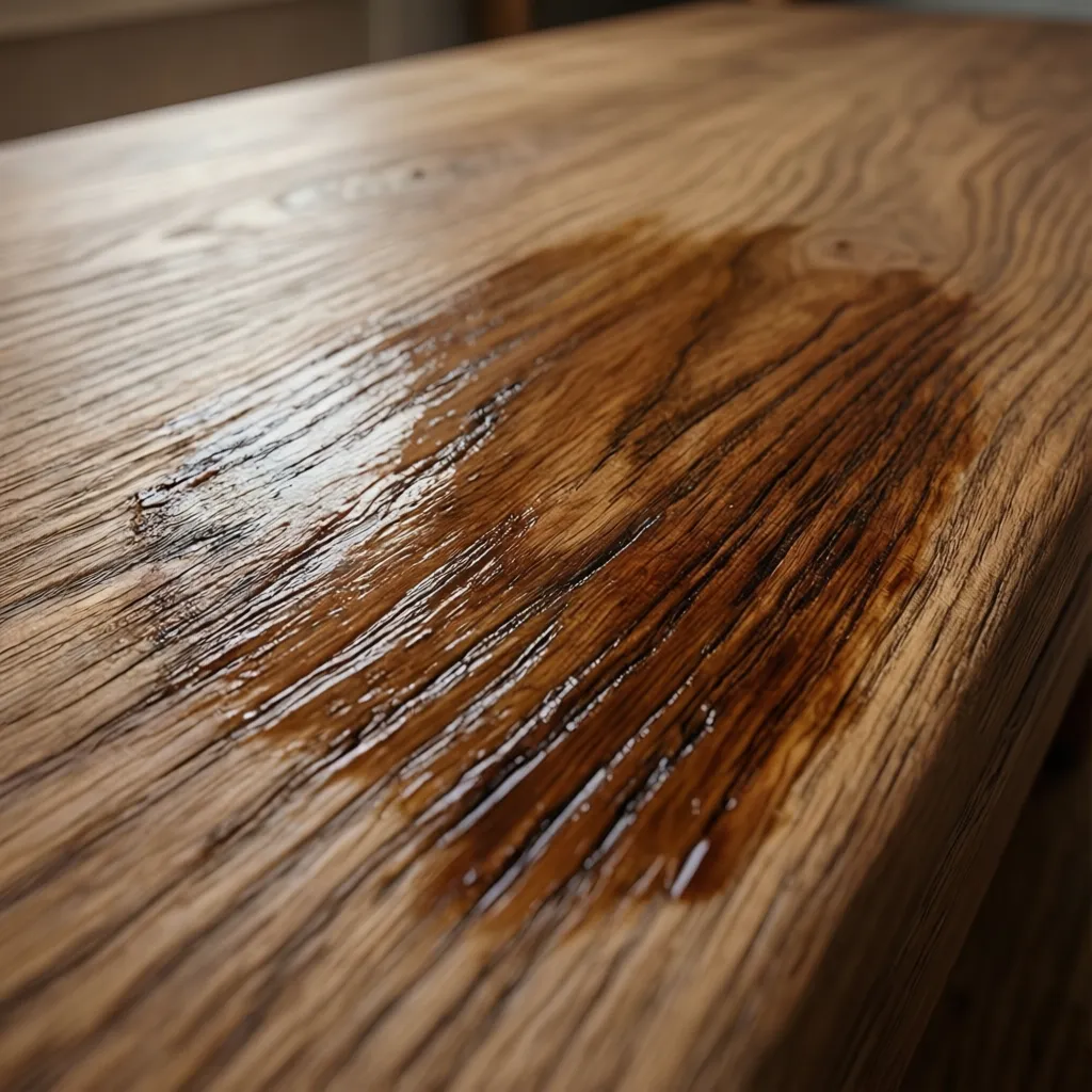 Example of wood stain drying lighter due to absorption in wood grain