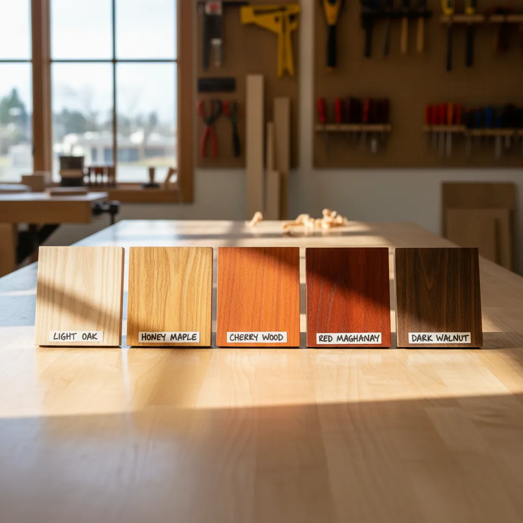 small wood sample boards testing different stain shades