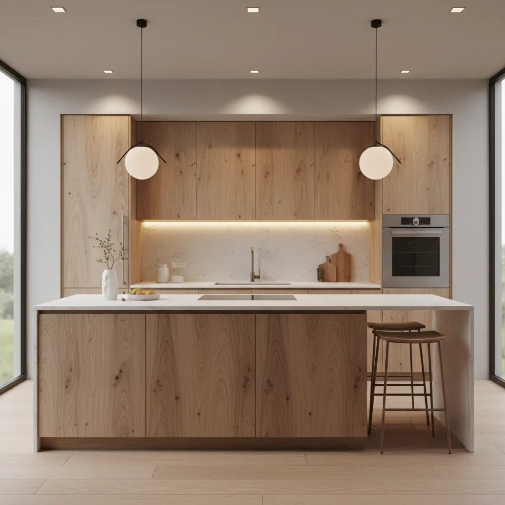 oak wood veneer kitchen cabinets with natural grain texture