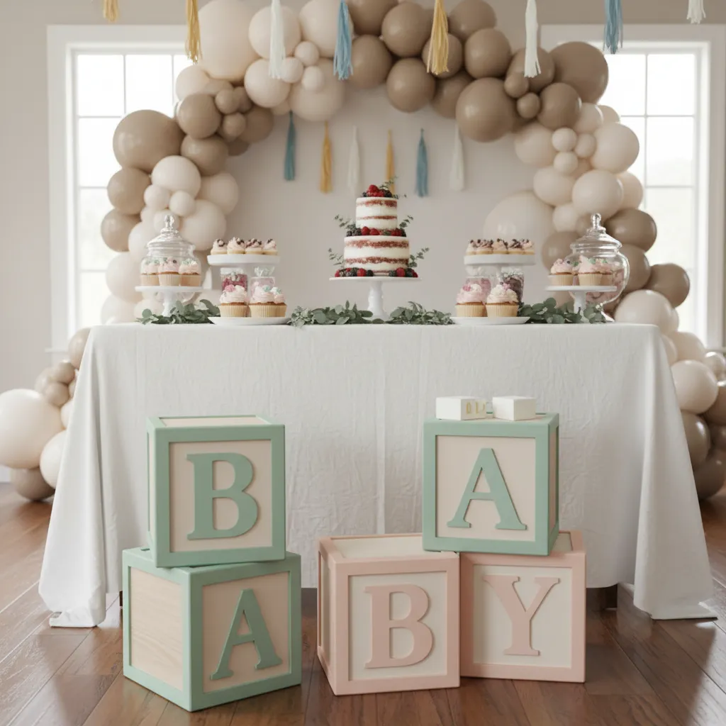 Large wooden BABY blocks used for baby shower decoration display