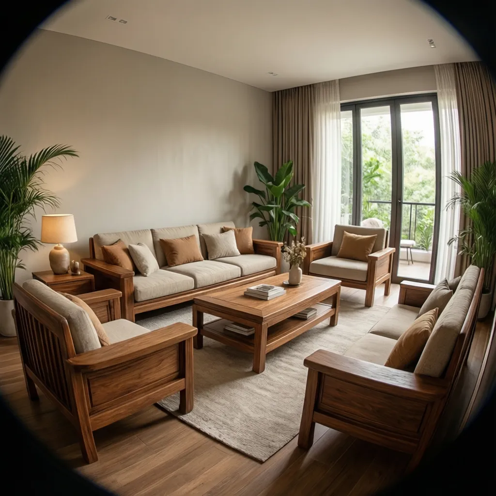 Trang trí phòng khách với bàn ghế gỗ đẹp và hài hòa