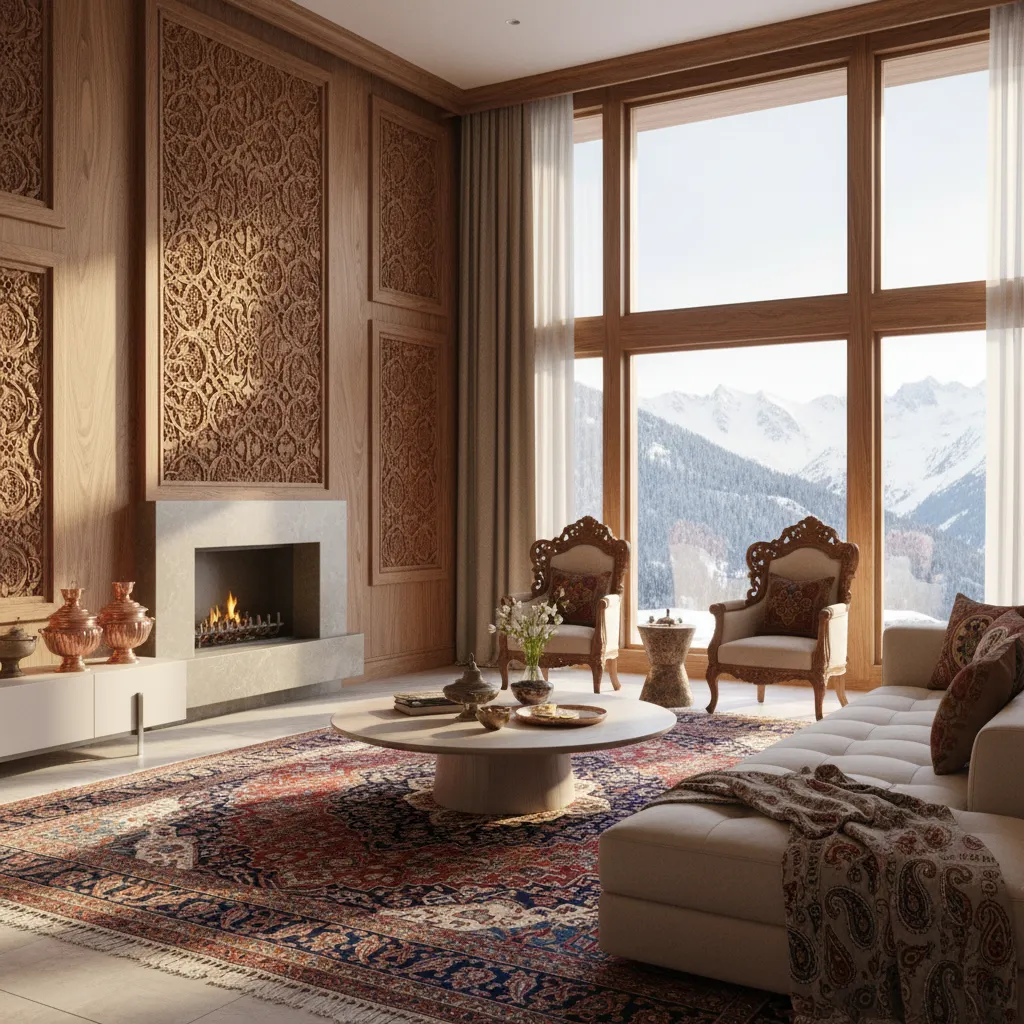 Wooden Paneling Design for Wall in Kashmir Homes