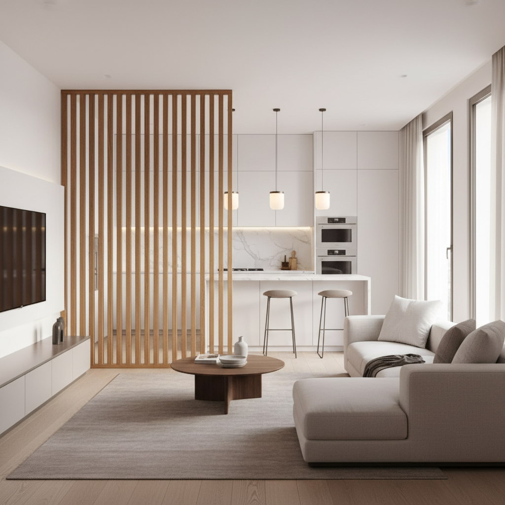 Wooden Partition Between Living Room and Kitchen Ideas