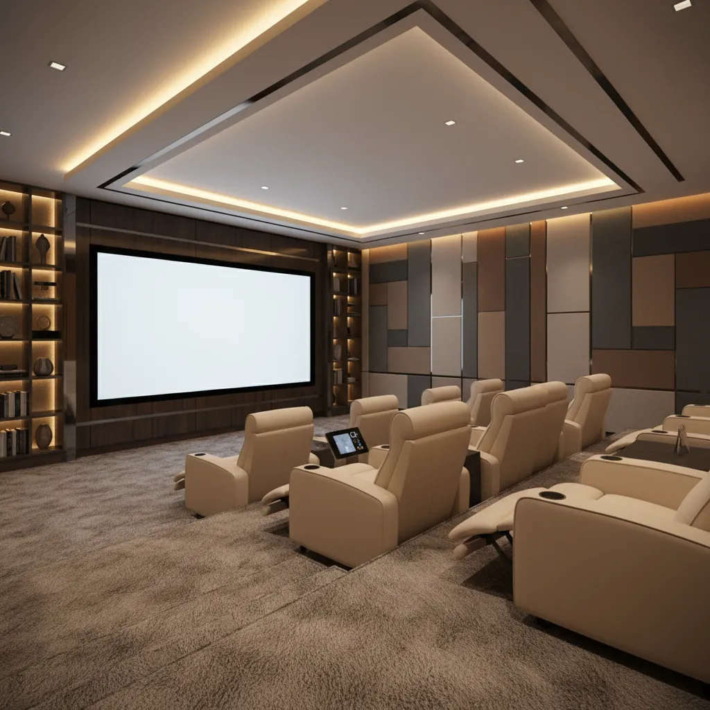 premium wool carpet texture in luxury home theater interior
