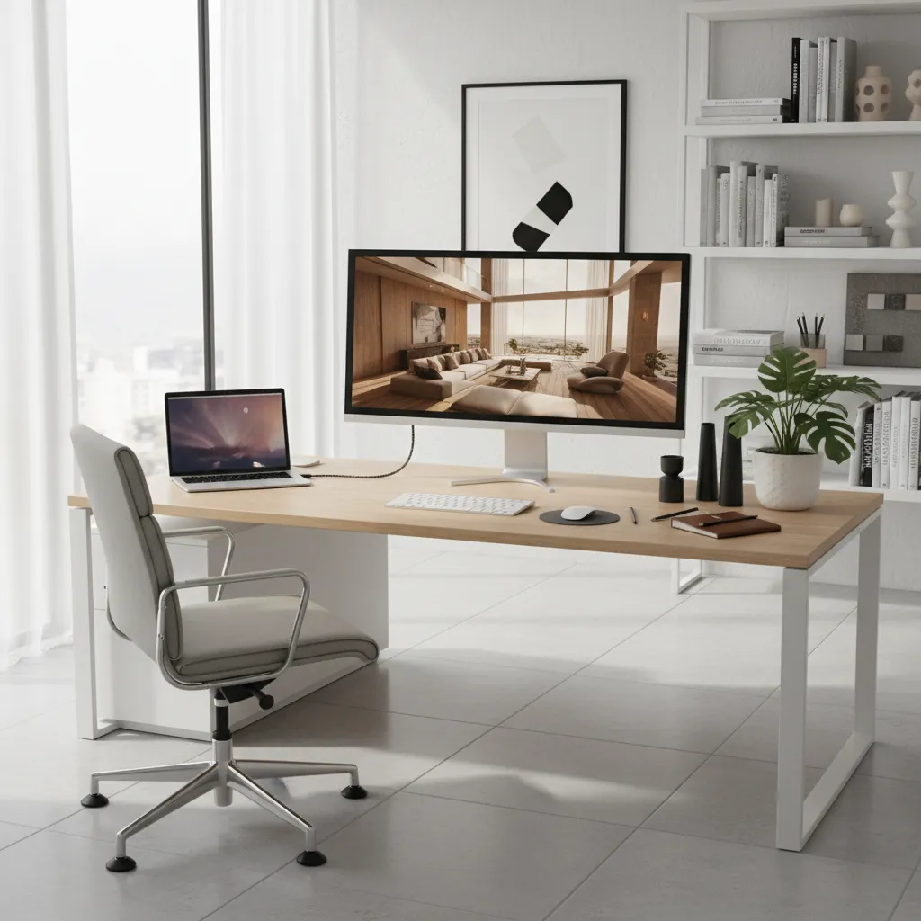 Espacio de trabajo de diseñador con portátil y monitor externo