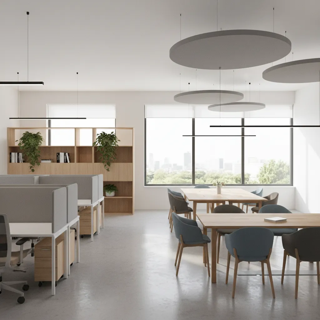 office workspace zoning with focus area and collaboration area separated
