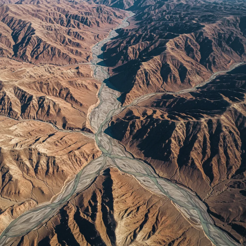 realistic eroded mountain terrain generated with erosion simulation