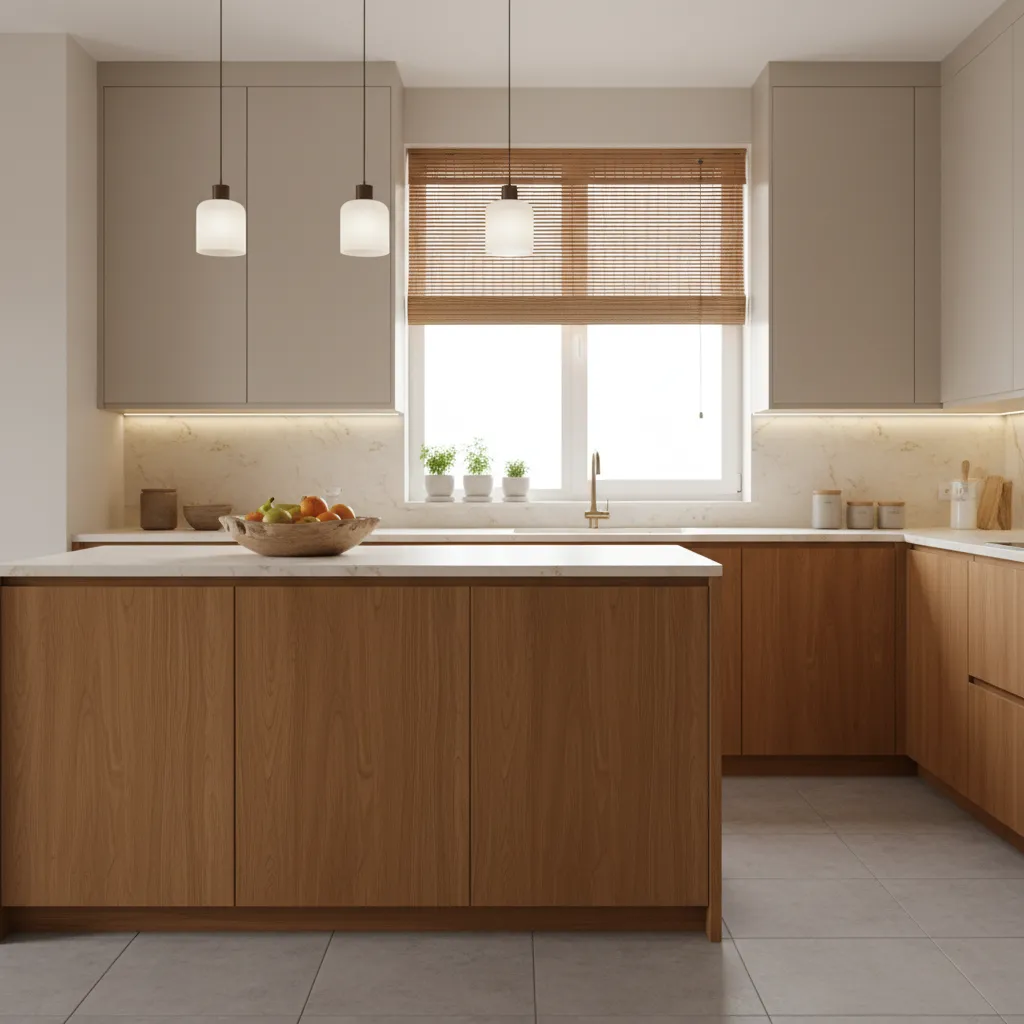 bamboo woven shades in modern kitchen window