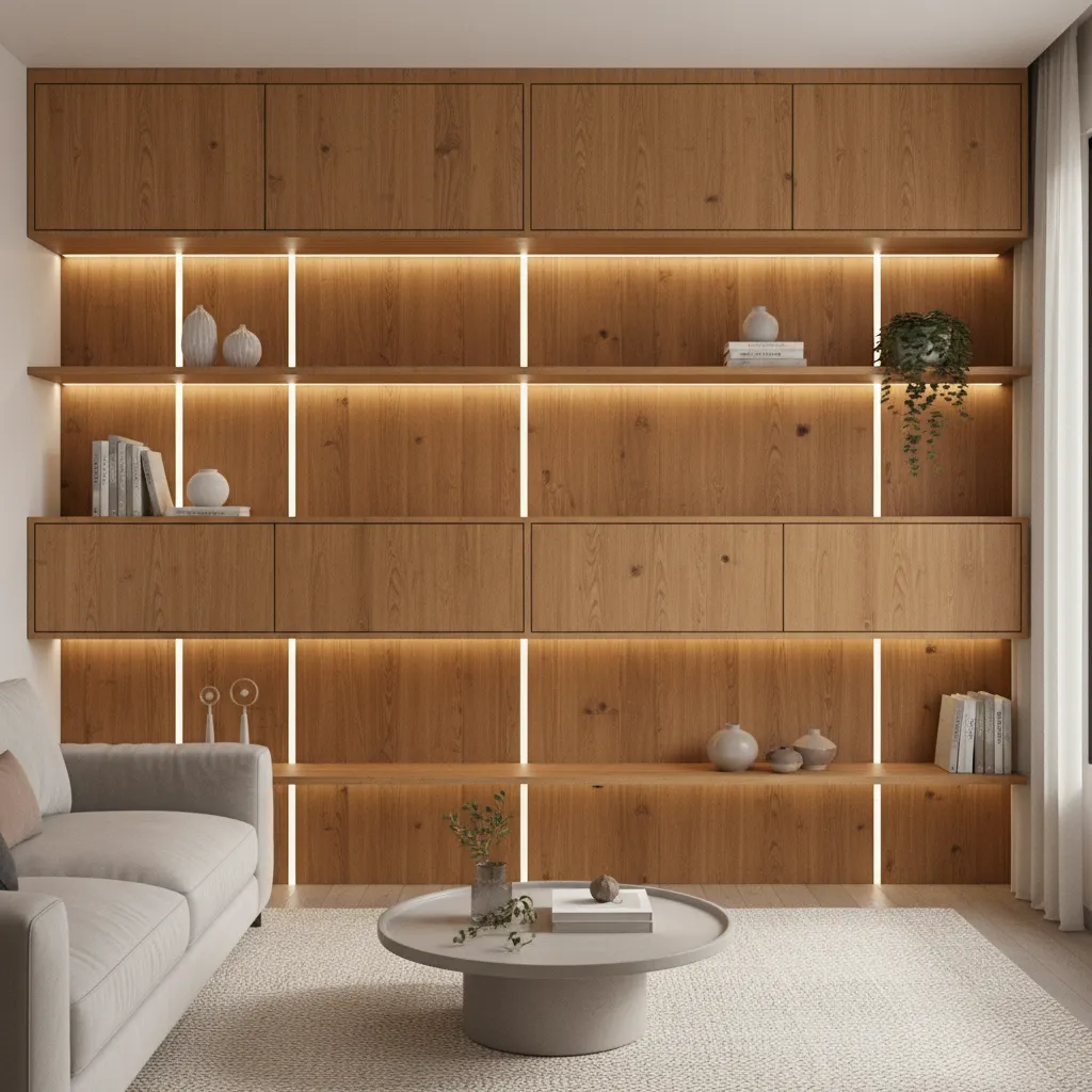 WPC wall panel system with hidden storage and shelves