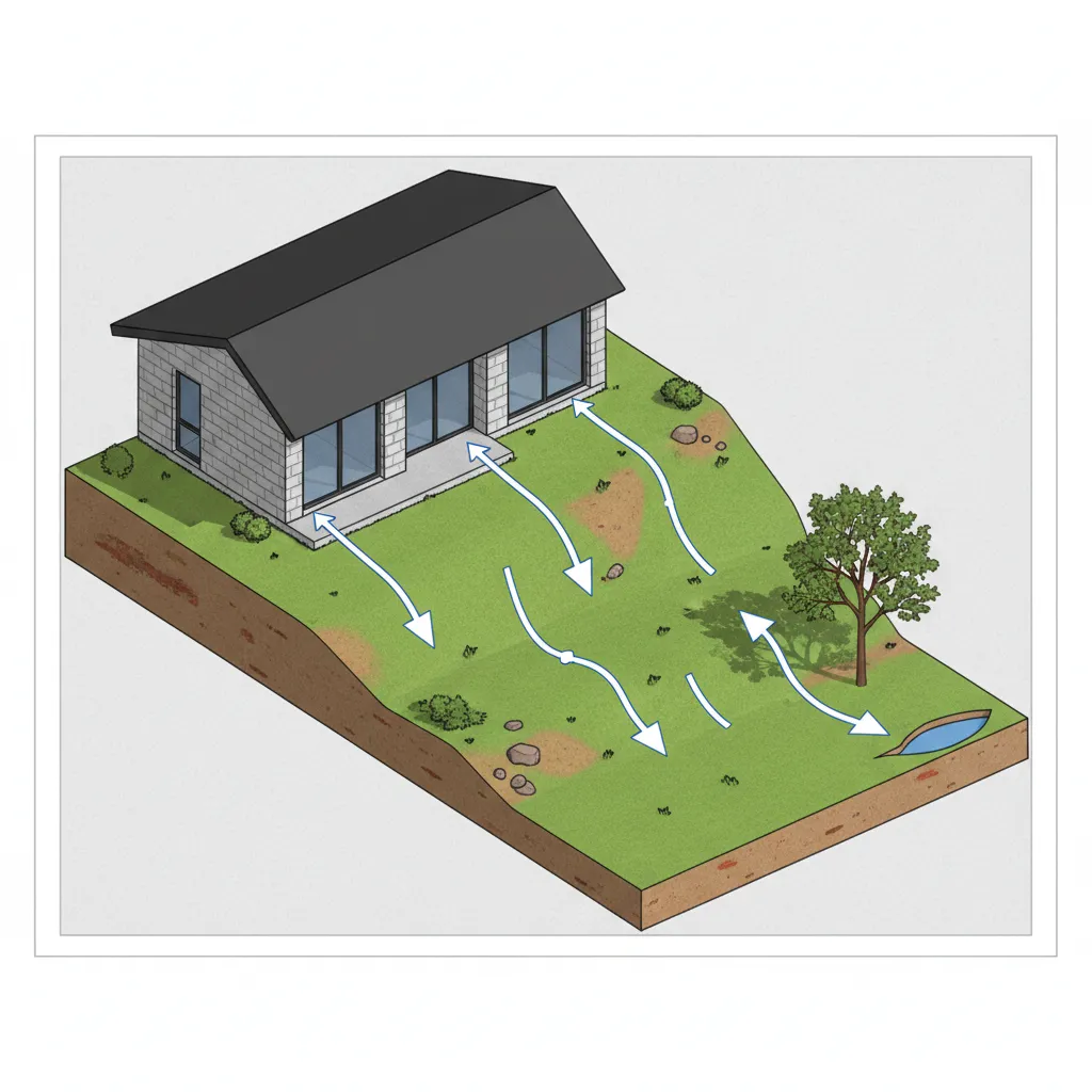 Illustration showing proper yard grading slope away from house