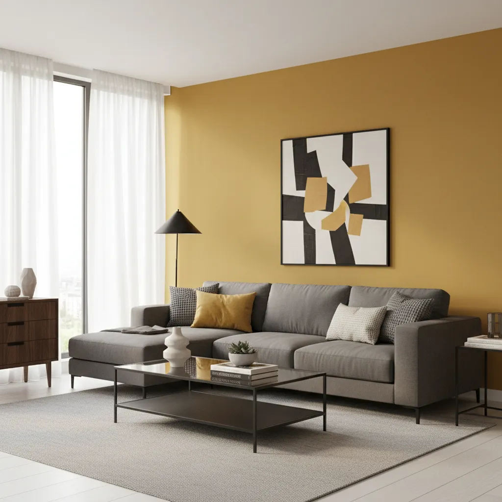 yellow and gray living room color combination with modern furniture