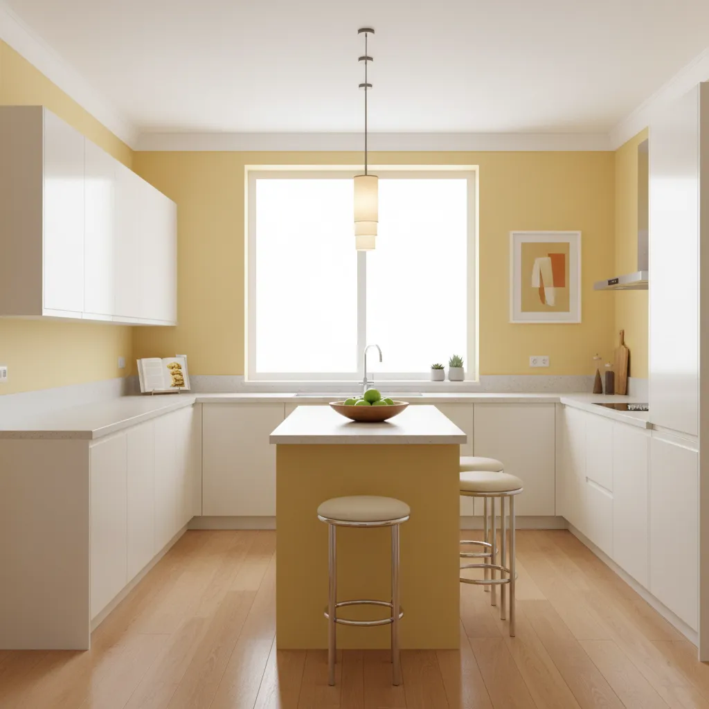 Bright kitchen with yellow and cream wall combination