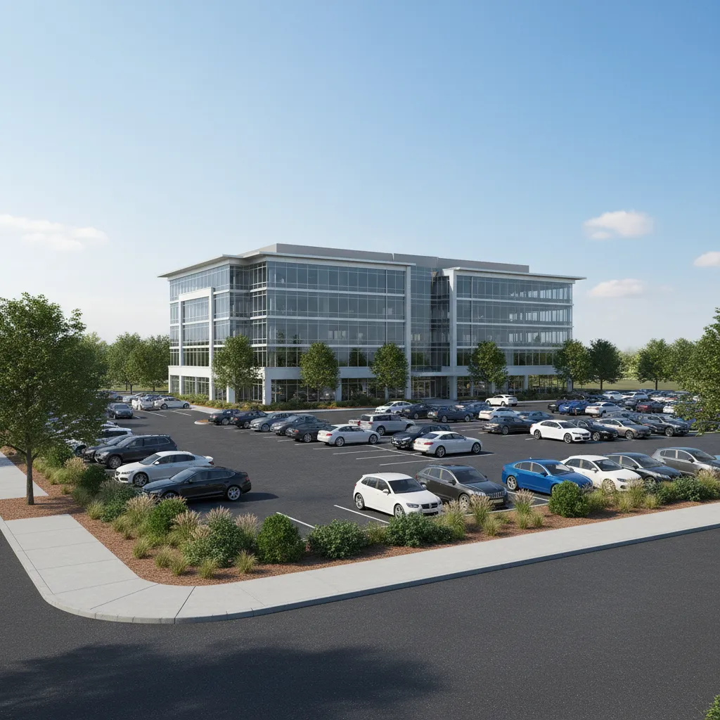 Office building with dedicated parking lot in suburban Yonkers business area