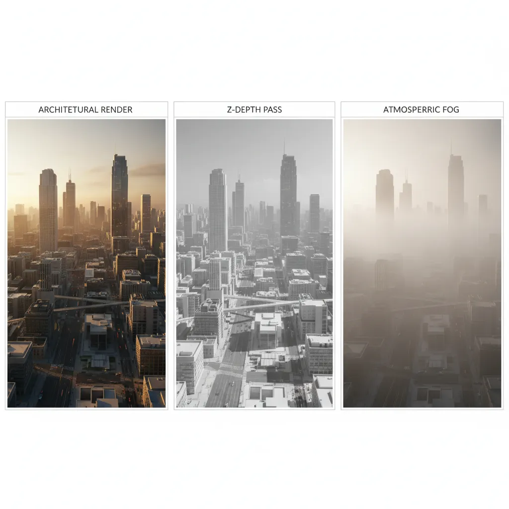 Example of Z depth pass used for atmospheric depth effect in compositing