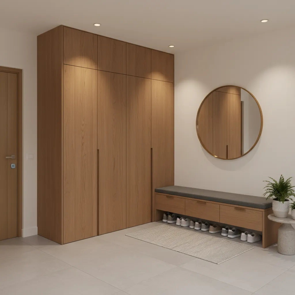 Zaguán con armario empotrado y espacio para zapatos