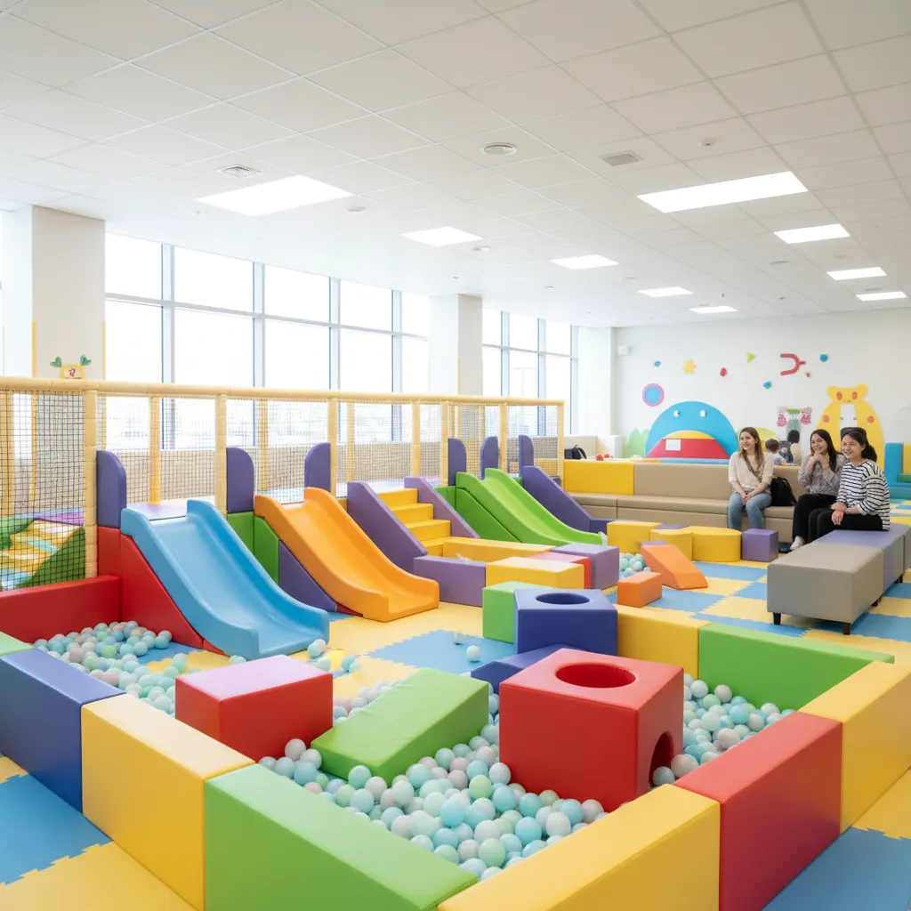 Zona blanda para bebés dentro de un parque infantil interior