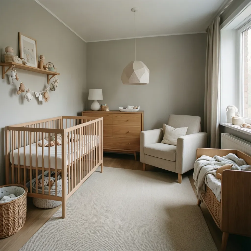 Zona de cuna bien organizada en una habitación de bebé