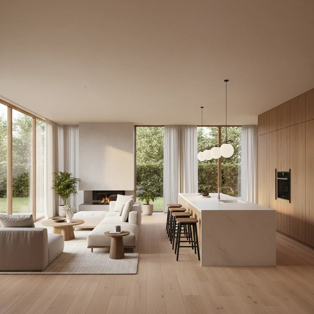 Salón y comedor abiertos en una casa familiar moderna