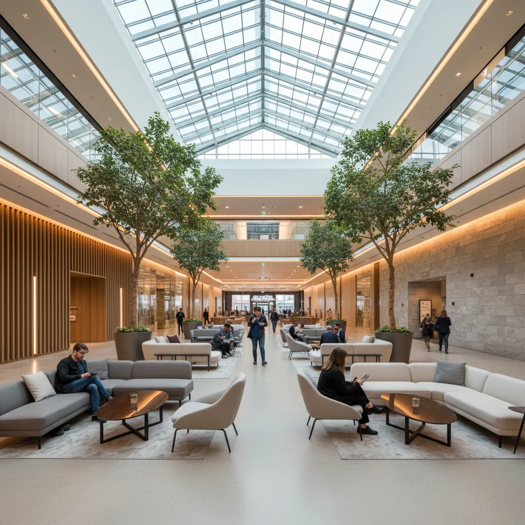 Zona de descanso y experiencia dentro de un centro comercial moderno