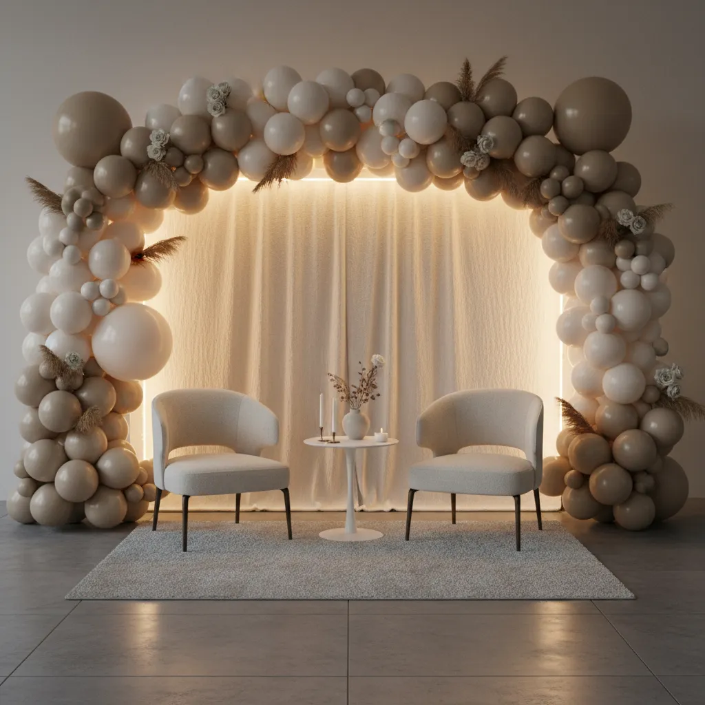 Zona de fotos interior con fondo de globos decorativos
