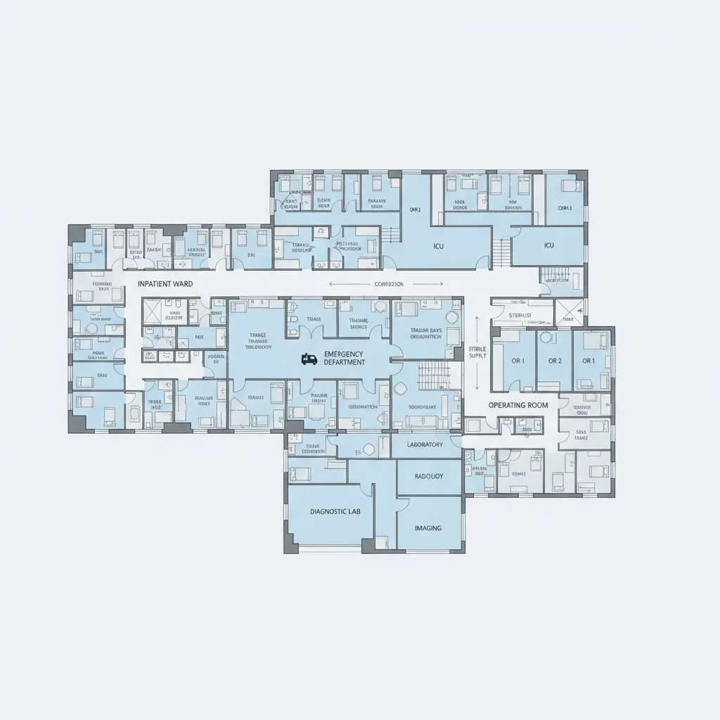 Diagram zona fungsi utama dalam rumah sakit