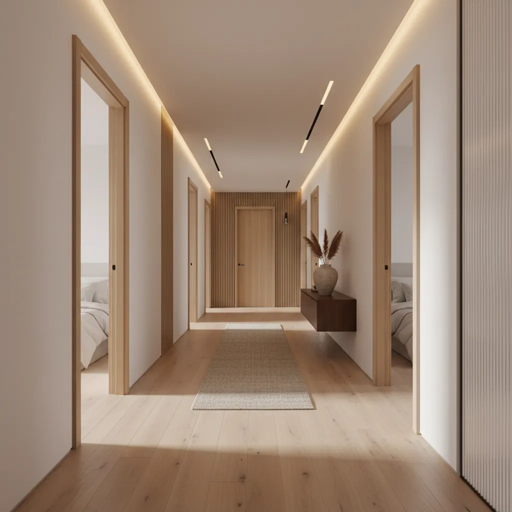 Zona privada de dormitorios en una casa moderna