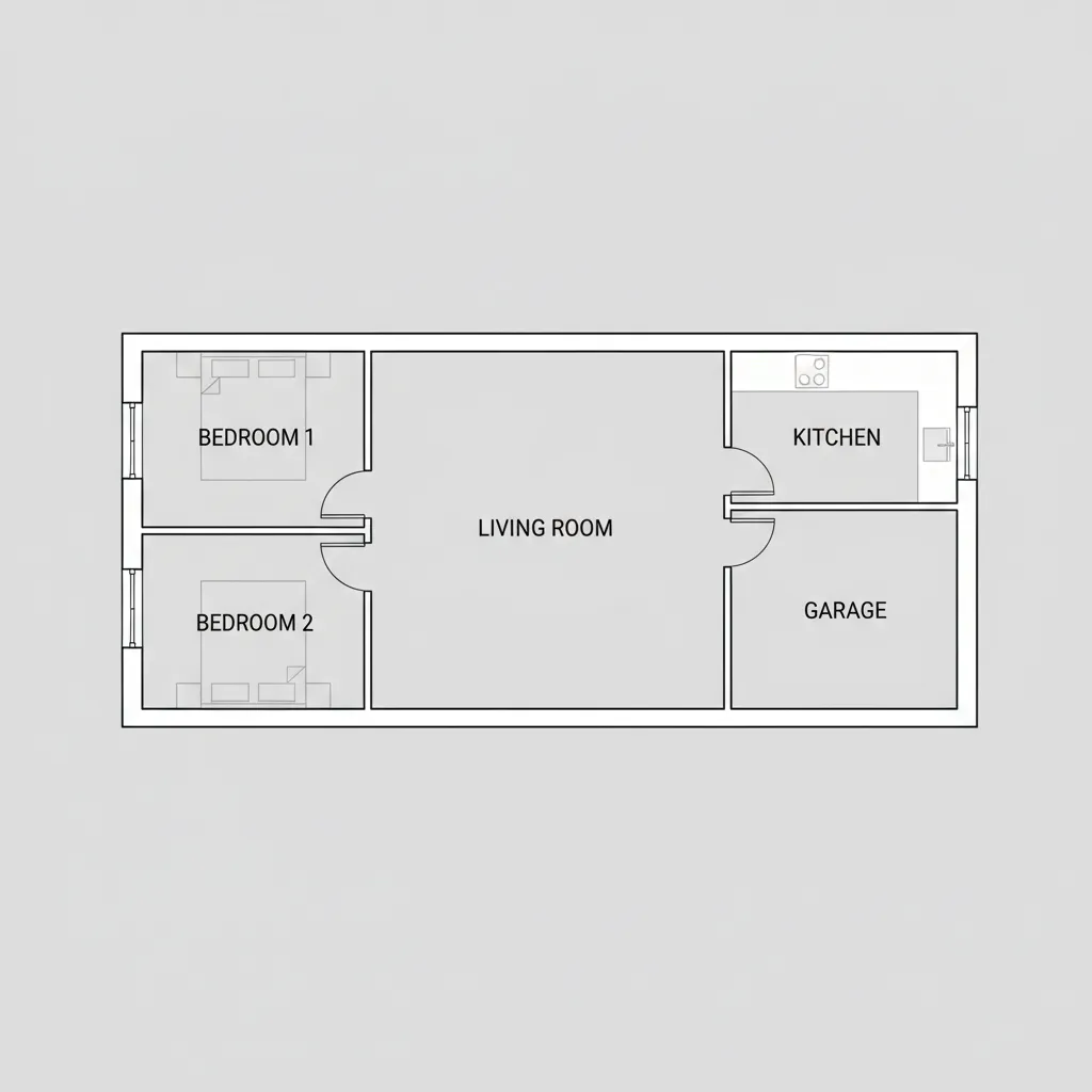 Diagram pembagian zona rumah satu lantai