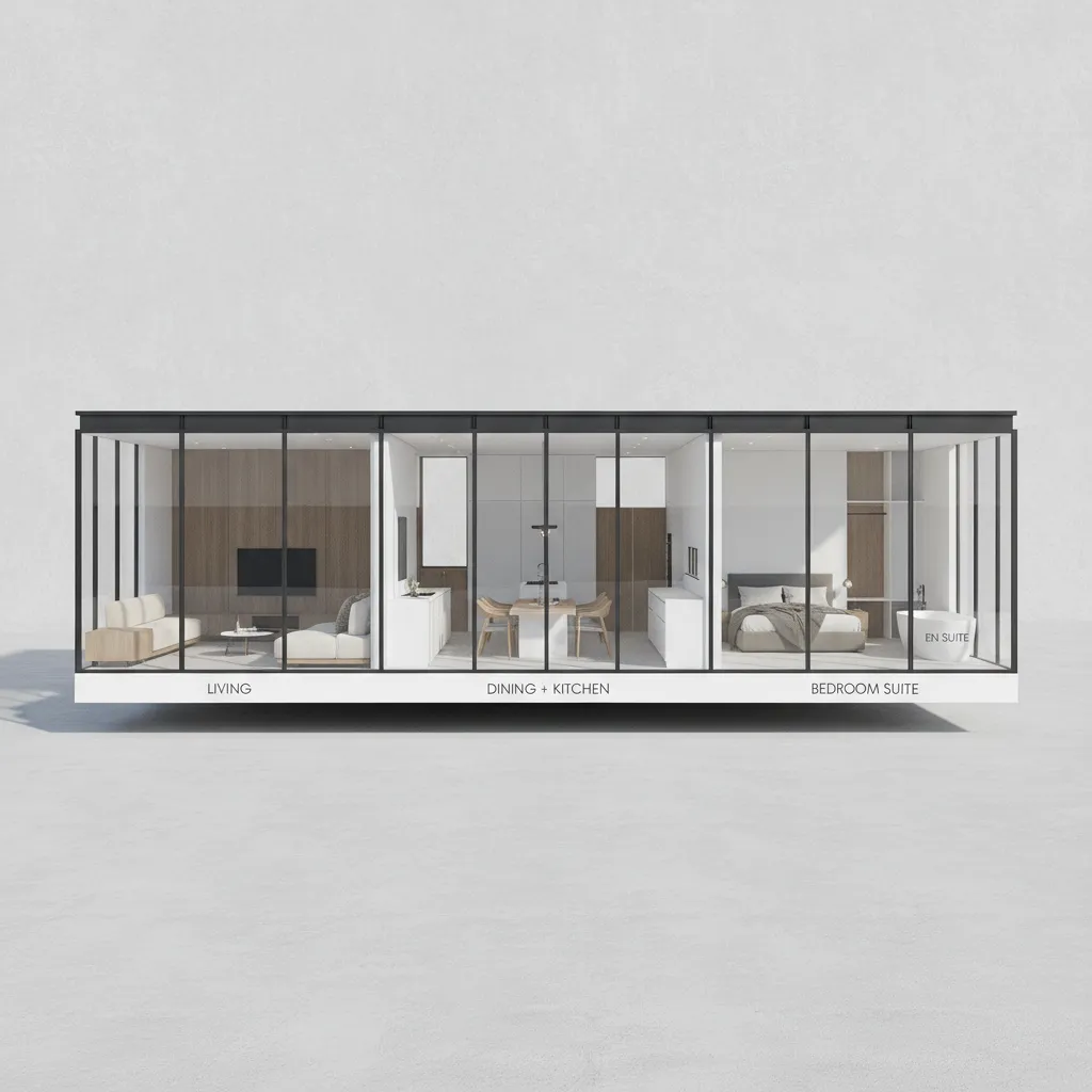 Ilustrasi zonasi ruang rumah kaca modern